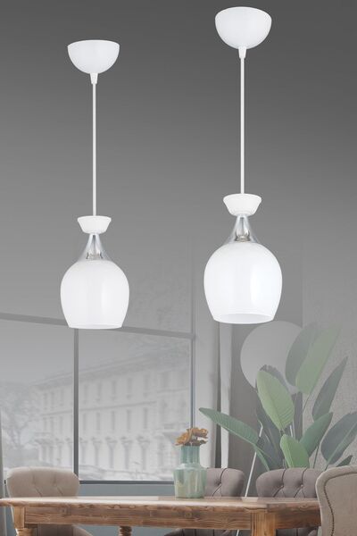 Genel Markalar Tekli Sarkıt Beyaz Fanus Beyaz Camlı Krom Lüks Modern Avize