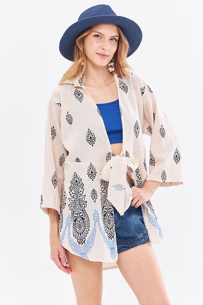 armonika Cămașă kimono cu apă cu model bleumarin închis - aspect de in ARM-24Y 001092