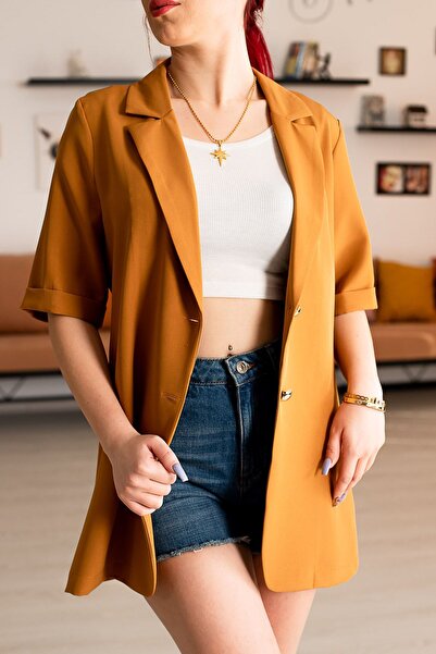 armonika سترة نسائية كبيرة الحجم بأكمام قصيرة بزرين من Camel Arm-23y001034