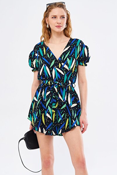 armonika Grüner Dekaepta-Jumpsuit für Damen, zweireihig, mit Kragen, Taille u...