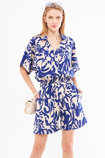 armonika Saks Colorful Women's Jumpsuit - Shirt Collar, Pocket and Patterned ...