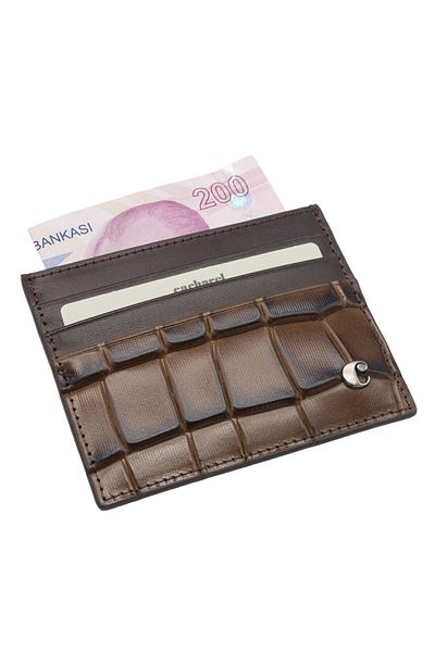 Cacharel Unisex Καφέ Δερμάτινη Καρτοθήκη - Crocodile 0244B8K