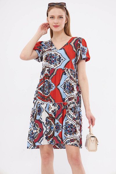 armonika Rochie de damă cu model cu decolteu în V, albastru bebeluș, cu mâneci scurte ARM-24Y001014