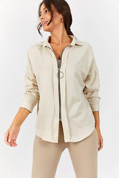 armonika Ženska krem boja široka košulja sa prednjim zatvaračem ARM-21K024090