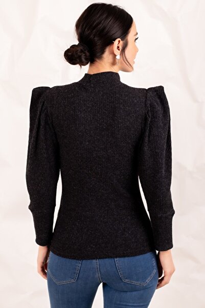 armonika Dámský černý svetr s melounovými rukávy ARM-20K001103