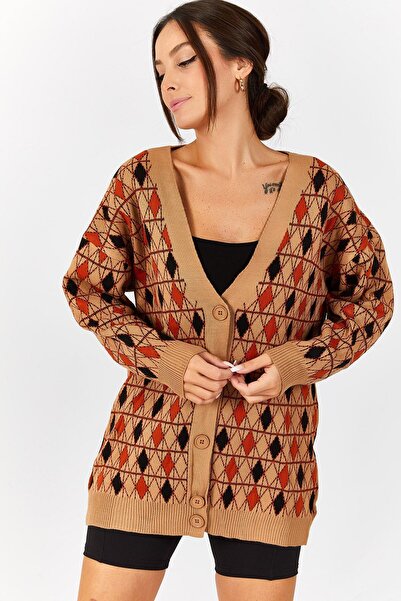 armonika Cardigan oversize, cu nasturi, din nurcă, cu model baklava mic, ARM-...