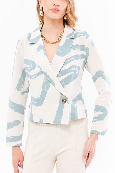 armonika Mintgrüne gemusterte Damen-Kurzjacke mit Zweireiherkragen - ARM-24Y001058