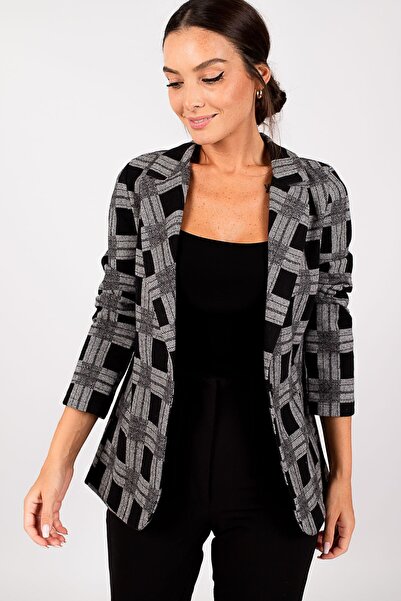 armonika سترة نسائية رمادية منقوشة بزر واحد Arm-22Y001163