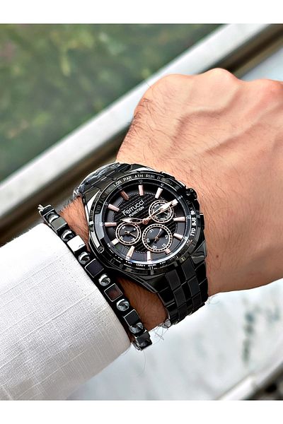 Ferrucci Men's Wristwatch - Black Color, Steel Cord, Function + Bracelet Gift