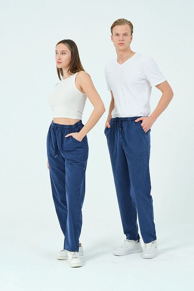 myfirstsea Linen Trousers Unisex Raw Cloth Cotton Elastic Waist Lace-up Pants