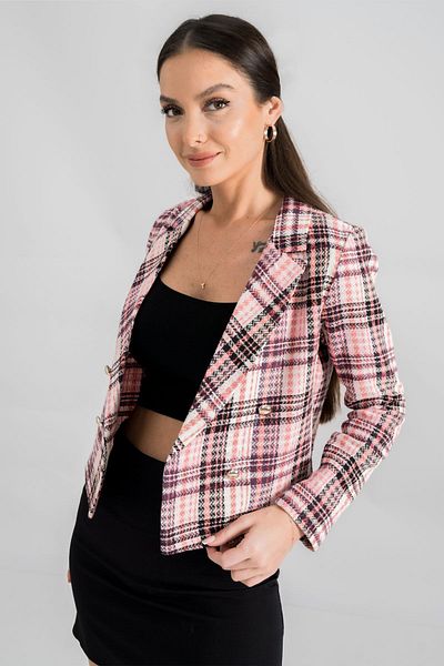 armonika Γυναικείο μπουφάν Tweed με διπλό στήθος σομόν ARM-24K001014