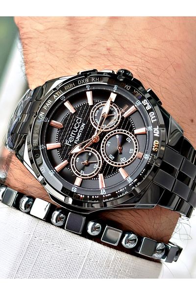 Ferrucci Men's Wristwatch - Black Color, Steel Cord, Function + Bracelet Gift