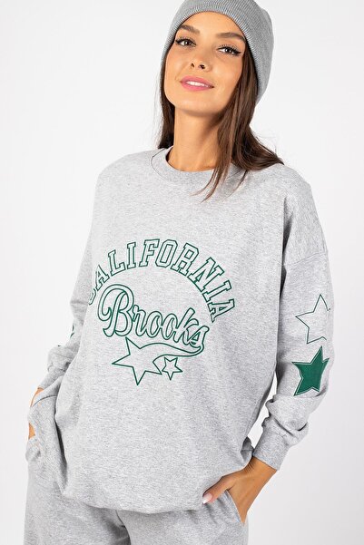 armonika Дамски сив калифорнийски суичър с щампа с букви на предната част на ...