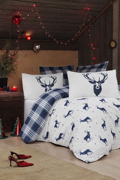 Eponj Home Μονό Σετ Παπλωματοθήκη Easy-Iron Deer Navy Blue