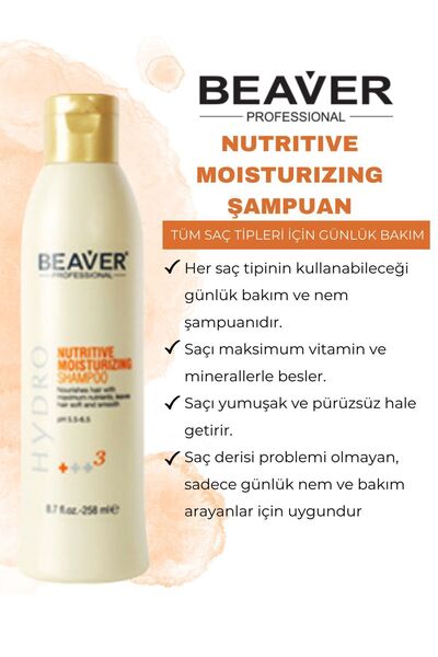 Beaver Beaver Nutritive Moisturizing Şampuan 258ml | Her Saç Tipine Uygun, Keratin Kolajen Nem Bombası