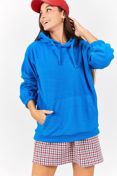 armonika Women's Blue Fleece Oversize Sweatshirt ARM-22K001005