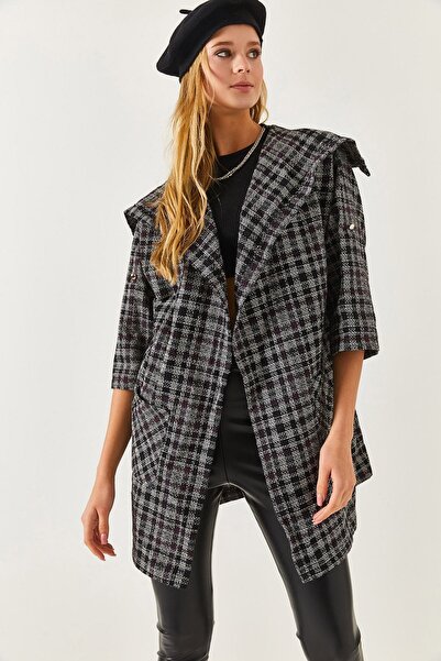 armonika Жіночий синій картатий кардиган з кишенями Arm-22y001170