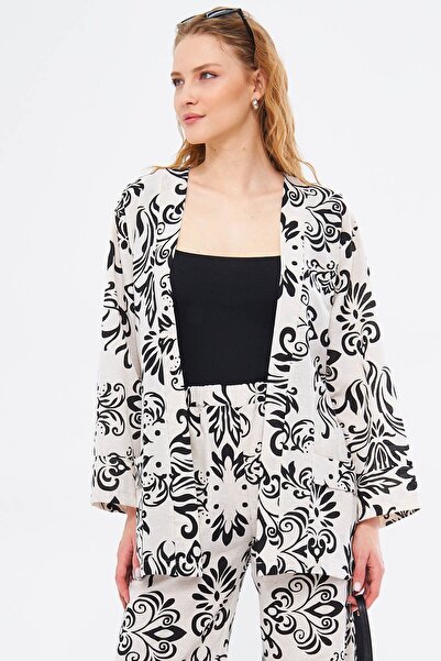 armonika Γυναικείο μαύρο Dio Kimono με Ζώνη Τσέπη Λεπτομερές λινό look ARM-24...