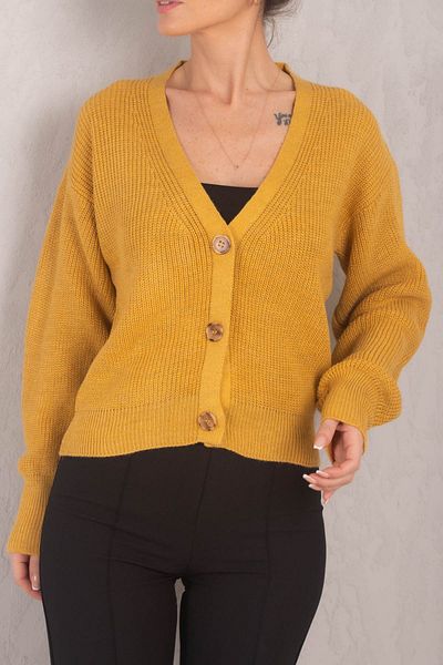 armonika Women's Mustard Thessaloniki Knitted Buttoned Cardigan ARM-24K069007