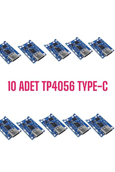 robodünya TP4056 TYPE-C Li-Ion Pil Şarj Modülü - 10'lu Set