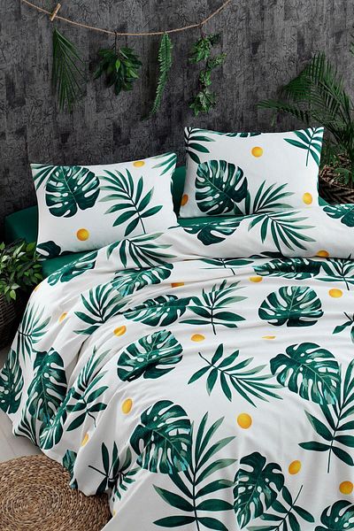 Eponj Home Dublu Natural Pique Printed Monstera Green