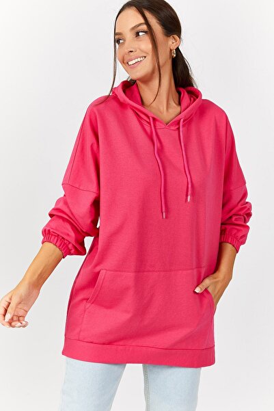 armonika Γυναικείο φούτερ τσέπης ροζ με κουκούλα ARM-21K024027