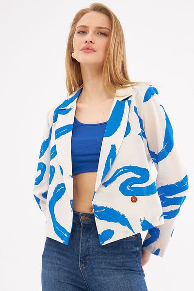 armonika Jachetă Saks pentru damă, cu guler dublu, cu model - ARM-24Y001058