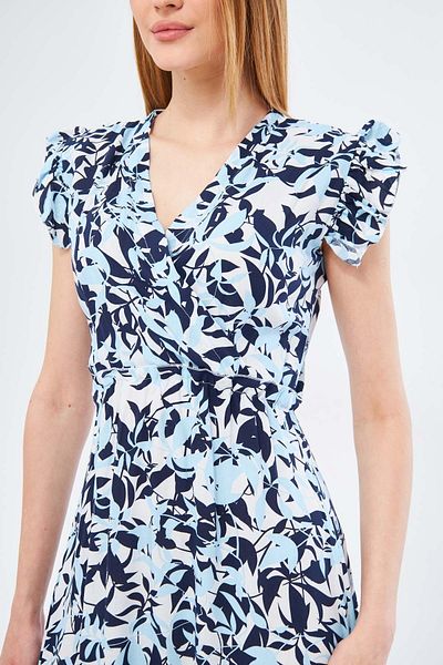 armonika Dámské baby blue miden šaty s dvouřadým límcem na rameni s volánem Detailní elastický pas midi délka ARM-24Y001020