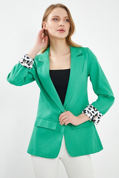 armonika Zelená dámská bunda Dekaeksi s klopou kapes a leopardí paží uvnitř – 24y001039