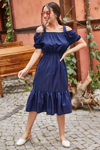 armonika Γυναικείο φόρεμα Navy Blue ελαστικό λουράκι μέσης ARM-21K001214