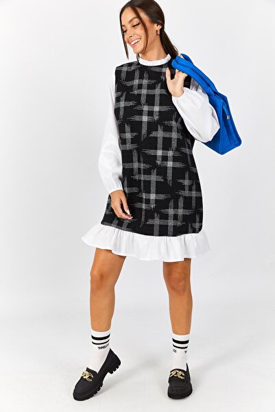 armonika Γυναικείο φόρεμα με μοτίβο καπνιστή γραμμή με κολάρο και κάτω μπράτσ...