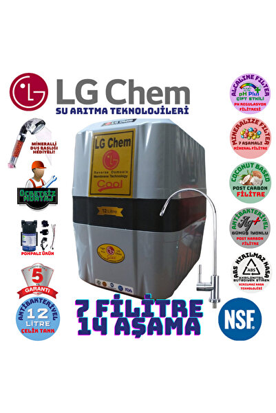 LG Chem Cool Plus Gri Pompalı Ücretsiz Montaj 7 Filitre 14 Aşama Su Arıtma Cihazı. Duş Başlığı Hediyeli.