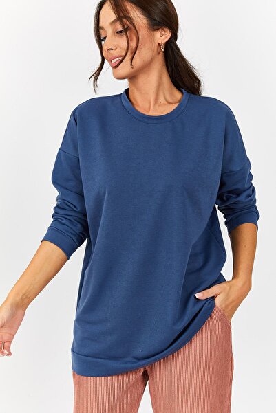 armonika Дамски тъмно син суитшърт с кръгла яка и големи размери ARM-22K024027