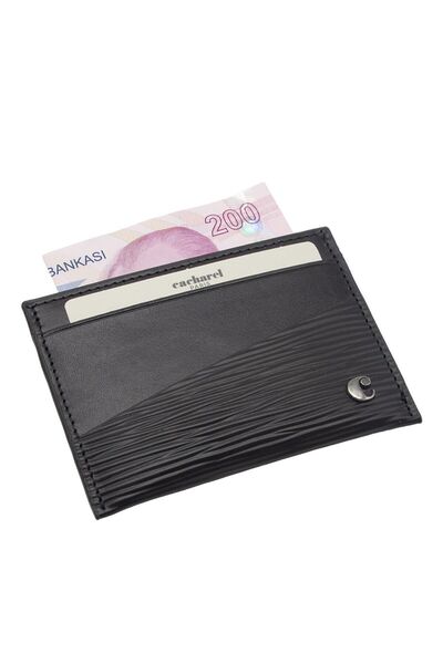 Cacharel A.Shell Black Leather Credit Card Holder - 1983A3K