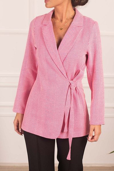 armonika Women's Fuchsia Side Tie Herringbone Patterned Cashew Jacket ARM-24K001009