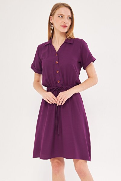 armonika Rochie cămașă cu mânecă scurtă elastică cu talie prune pentru femei ...