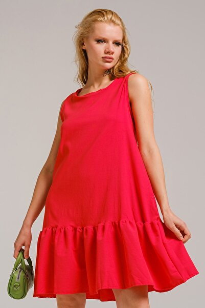 armonika Fustă fără mâneci cu flori de rodie Rochie cu volan pentru femei ARM...