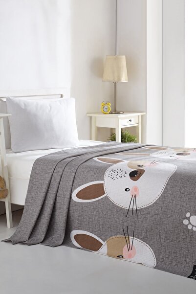 Eponj Home Doğal Pike Baskılı Tek Kişilik Tavşancık A.Kahve-Gri-Pembe