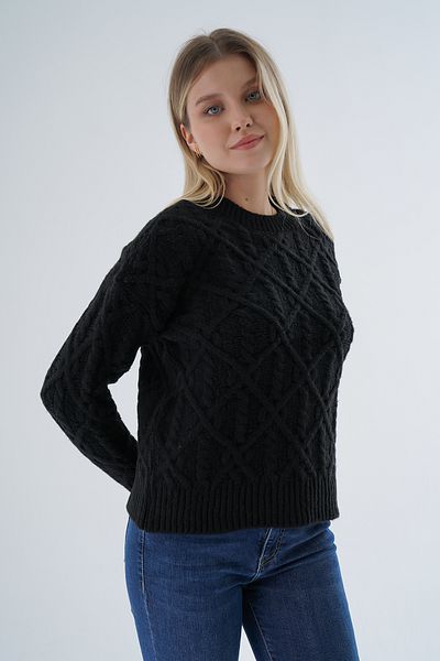 Trist Star Pulover de tricotaj din amestec de lână cu păr negru Yürüt - TRIST-6164