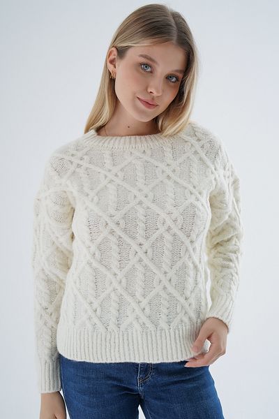 Trist Star Pulover tricotat pentru femei Yürüt Hair Braided Crew Neck - Amestec de lână, TRIST-6164