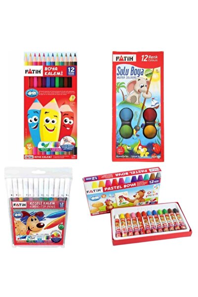 Fatih مجموعة طلاء مكونة من 4 قطع (جاف + مائي + باستيل + لباد)