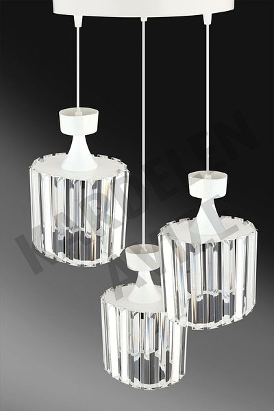 Kraliçe 3-Piece White Crystal Stone Pendant Lamp - Luxury Chandelier