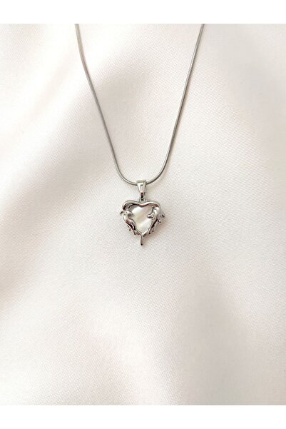 Evorya Kadın Paslanmaz Çelik Aşkından Eriyen Sedef Taşlı Kalp Kolye