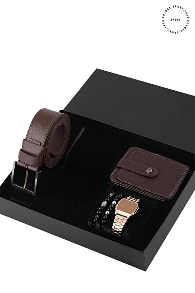 Genel Markalar Özel Kutusunda Erkek Saat, Kemer, Cüzdan, Bileklik Seti