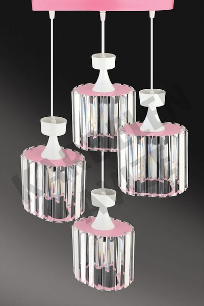 Kraliçe Luxury Chandelier - 4-Piece Pink Crystal Stone Pendant Lamp