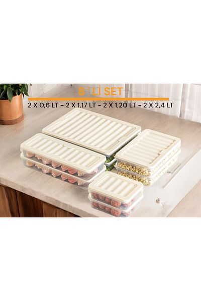 NY HOME Freshbox Set of 8 - Cream Storage Container Suitable for Microwave and Diffraction