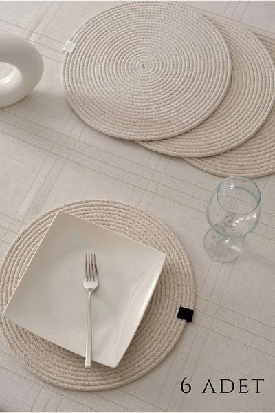 FİNGEV 6 Pieces 32cm American Service Round Wicker Jute Braid Supla Presentation Set