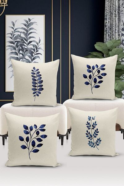 Bertille Home Flower/Vintage Series Double Sided Digital Printed 4-Piece Throw Pillow Case Set (Cushion Cover Set)