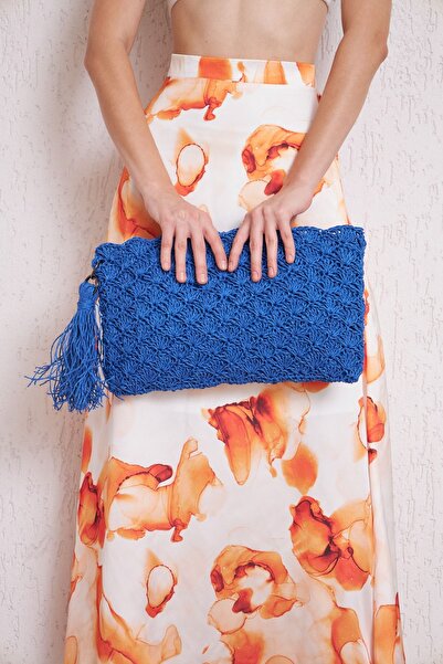 ANJEA Louvre El Örgü Şık Püskül Detay Günlük Ve Plaj Çantası