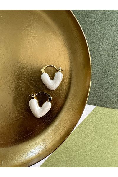 ringbox Heart Earrings - White Pearlescent